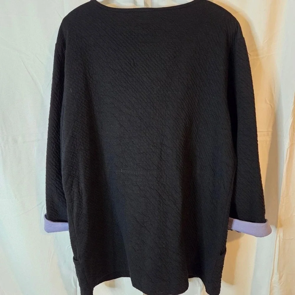 J. Jill Black Snap-up Black Shacket with Purple Lining Pockets Tie Waist Size L